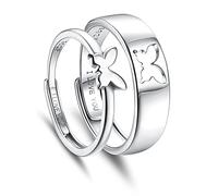 Milacolato 925 Argent Papillon Anneaux Anneaux Réglables pour Femmes Hommes Couples Amitié Anneaux Mignon À La Mode Dainty Anneaux Ensemble pour Adolescentes Funky Split Simple Cadeaux Bijoux