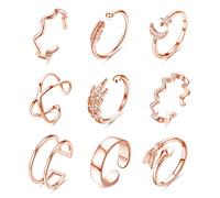 Milacolato 9cs Set de Bagues pour Femme, Ensemble de Bagues Ouvertes Réglables, Bague Empilable pour Doigt, Queue Réglable Bague de Jointure Réglable pour Femme Fille Or Rose