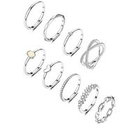 Milacolato 9Pcs Bague Argent Or pour Femme Fille Plaqué Or 14K Empilable Knuckle Bague Set Simple Délicate CZ Coeur Forme Mariage Bague Taille 52-64
