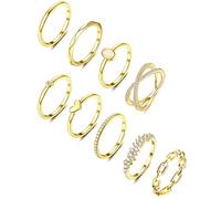 Milacolato 9Pcs Bague Argent Or pour Femme Fille Plaqué Or 14K Empilable Knuckle Bague Set Simple Délicate CZ Coeur Forme Mariage Bague Taille 52-64