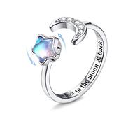 MILACOLATO Bague Anti Stress Pour Femme Fille En Argent Sterling 925 Ouvert Réglable Pierre De Lune Anxiété Anneaux CZ Lune Étoile Spinner Bague Lettrage Promise Fidget Bague Avec Coffret Cadeau