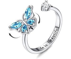 Milacolato Bague Argent 925 pour Femme Filles Ouvert Ajustable Fidget Anxiety Ring de Tournesol Réglable Vous êtes Mon Bague de Soleil Zirconia Spinner Bague Bijoux Papillon