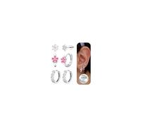 MILACOLATO Boucles d'Oreilles Argent 925 Fille Femme Petites Boucles d'Oreilles à Tige Créoles Filles Cartilage Papillon CZ Multicolore Fleur Coeur Mignon Boucle d'Oreille Enfant Fille-FlowerS