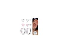 MILACOLATO Boucles d'Oreilles Argent 925 Fille Femme Petites Boucles d'Oreilles à Tige Créoles Filles Cartilage Papillon CZ Multicolore Fleur Coeur Mignon Boucle d'Oreille Enfant Fille-HeartS