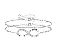 Milacolato Bracelets Chaîne Argent pour Femme Fille Bracelet Chaîne Carrée Taille Diamant Argent 925 Réglable Bracelets Multirang Mauvais Œil Infini Perles Satellite Bracelets Bijoux Cadeau in
