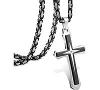 Milacolato Collier Croix en Acier Inoxydable 5MM pour Homme Collier Chaîne Byzantine, 22-30 Pouces 61cm
