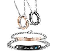 Milacolato Couple Pendentif Collier Cadeau pour Hommes Femmes His & Hers Matching Set Bijoux en Acier Inoxydable Couples Distance Bracelets Chaîne Amant Cadeau, 4PCS