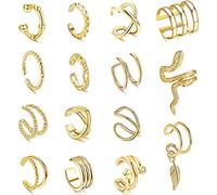 Milacolato Faux Piercing Oreille Ear Cuff Clip D'Oreille Attache Boucles d'Oreilles Réglables Non Perçantes Pour Femmes Faux Piercing Clip On Cartilage Helix Wrap Oreille Bijoux Ensemble Or