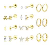 MILACOLATO Lot de 11 paires de boucles d'oreilles créoles en or plaqué or 18 carats pour femme, plaquées or 18 carats, hypoallergéniques, boucles d'oreilles créoles dorées, argentées, petites, pour