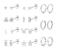 MILACOLATO Lot de 11 paires de boucles d'oreilles créoles en or plaqué or 18 carats pour femme, plaquées or 18 carats, hypoallergéniques, boucles d'oreilles créoles dorées, argentées, petites, pour