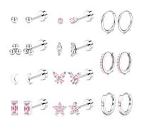 MILACOLATO Lot de 11 paires de boucles d'oreilles créoles en or plaqué or 18 carats pour femme, plaquées or 18 carats, hypoallergéniques, boucles d'oreilles créoles dorées, argentées, petites, pour