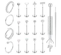Milacolato Lot Piercing Tragus Helix Boucles d'Oreilles Femme | 17/18 Pcs Acier Inoxydable Piercing Nez Argent Sans Filetage Creoles Petits Bijoux Or 14K Hypoallergéniques 16/18/20G
