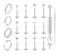 Milacolato Lot Piercing Tragus Helix Boucles d'Oreilles Femme | 17/18 Pcs Acier Inoxydable Piercing Nez Argent Sans Filetage Creoles Petits Bijoux Or 14K Hypoallergéniques 16/18/20G