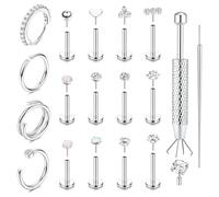 Milacolato Lot Piercing Tragus Helix Boucles d'Oreilles Femme | 17/18 Pcs Acier Inoxydable Piercing Nez Argent Sans Filetage Creoles Petits Bijoux Or 14K Hypoallergéniques 16/18/20G