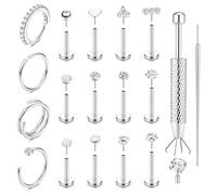 Milacolato Lot Piercing Tragus Helix Boucles d'Oreilles Femme | 17/18 Pcs Acier Inoxydable Piercing Nez Argent Sans Filetage Creoles Petits Bijoux Or 14K Hypoallergéniques 16/18/20G