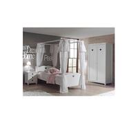 MILADY - Chambre avec Lit à Baldaquin 90x200cm + Sommier + Armoire 2P - Altobuy Blanc