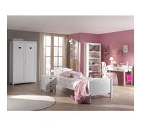 MILADY - Lit 90x200cm avec Sommier + Chevet + Armoire 2P + Pack Bureau - Altobuy Blanc