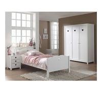 MILADY - Lit 90x200cm avec Sommier + Chevet + Armoire 3P - Altobuy Blanc