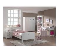 MILADY - Lit 90x200cm avec Sommier + Chevet + Armoire 3P + Pack Bureau