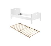 MILADY - Lit 90x200cm Blanc Motifs Coeurs avec Sommier -