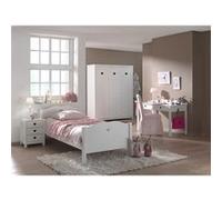 MILADY - Lit 90x200cm + Chevet + Armoire 3 Portes + Bureau - Altobuy Blanc