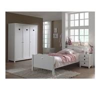 MILADY - Lit 90x200cm + Chevet + Armoire 3 Portes - Altobuy Blanc