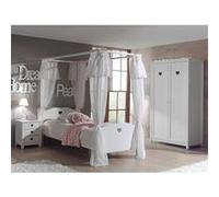 MILADY - Lit à Baldaquin 90x200cm et Rideaux + Chevet + Armoire 2P - Altobuy Blanc