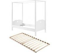 MILADY - Lit à Baldaquin 90x200cm Motifs Coeurs avec Sommier - Altobuy Blanc
