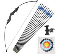 MILAEM Tir à l'arc Takedown Arc Recourbé et flèche Ensemble 30lbs Arc Classique 35lbs 40lbs Droite Arc avec flèches en Fibre de Verre Arc de Chasse Arc Long pour droitier et gaucher (Noir, 35lbs)