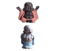 Milageto 2X Cute Ceramic Little Monk Chinese Happy Buddha Statue Figurine Teahouse Decoration Arts Tea Accessories