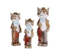 Milageto 3X Mignon Jardin Figurines Centre de Table Animal Ornement Chat Famille Statues Sculptures Décor pour Bibliothèque Piscine Maison Extérieur Cabinet