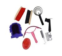 Milageto 9 Pièces Brosses de Toilettage Équin Kit de Soins pour Cheval Ensemble Brosse Étrille Peigne avec Sac Transparent Imperméable Construction Bois
