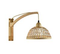 Milageto Applique Murale en rotin Lampes suspendues Applique Murale Boho avec Support d'étagère en Bois Lampes en rotin Faites à la Main Lampe de Chevet pour, Style b