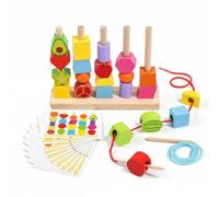 Milageto Bead Game Jouet Éducatif Perles Enfilage Puzzle Logique Jouet d'Équilibre Blocs de Bois Jouet Couleurs Formes Adapté Enfants Espace Éducatif Familial