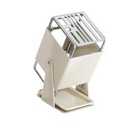 Milageto Bloc à couteaux universel, support à couteaux de cuisine moderne et stable avec bac d'égouttage, polyvalent, en acier inoxydable (sans couteaux), Blanc