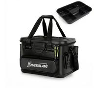 Milageto Boîte à Pêche avec Porte-Cannes Multifonctionnelle Seau à Pêche avec Bac Intérieur Résistante pour Chocs pour Pêcheurs, Noir, Grand