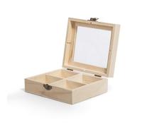 Milageto Boîte de Rangement en Bois avec Couvercle Transparent Organisateur à Compartiments Multiples Coffret Présentoir Bois de Sapin Robuste Couvercle en, 15-13-5cm, 4-Grid