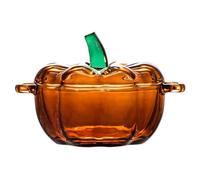 Milageto Bonbonnière en Verre avec Couvercle, Pot à Biscuits, récipient à collation, Bol à Citrouille décoratif pour Centre de Table de fête d'automne, Orange