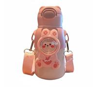 Milageto Bouteille Isotherme Enfant Bouteille Thermique Gourde Tasse Récipient Acier Alimentaire 316 12 à 24 Heures Couvercle à Pression Paille Souple Étanche, Rose