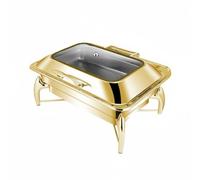 Milageto Buffet Warmer Chauffe-Plat Réchaud Bain-Marie Chafing Dish en Acier Inoxydable Finition Dorée Conservation des Plats, Rectangulaire 9L avec Support