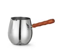 Milageto Casserole en Acier Inoxydable Casserole Lait Pot Sauce Récipient Verseur Manche Style Bois Intérieur Lisse pour Cuisson Douce Sauces Fines Lait Chaud, 420ML, Nouveau Style Chinois