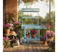 Milageto Chariot de Rangement Vintage Chariot Plante Étagère Support Présentoir Pliable en Bois Style Rustique pour Plantes et Petits Objets Adapté aux Balcons Vitrines Cafés Tavernes, Marron Foncé