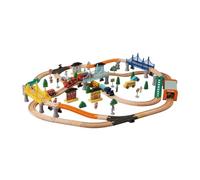 Milageto Circuit Train en Bois Hêtre Surélevés Non Électrique Circuit Ferroviaire en Bois Véhicules Décors Éducatif