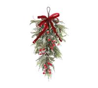 Milageto Couronne de Noël Design Goutte, Guirlande d'Hiver en ABS et Tissu, Ornement avec Cônes Naturels et Feuillage Vert, Décoration Murale pour Cheminée et Jardin, 30cmx50cm