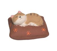 Milageto Figurine de chat endormi en argile, miniature, pour bibliothèque, table, bureau, Oreiller Rouge