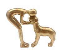 Milageto Figurine humaine et chien ornement mémoire décoration de la maison sculpture en résine homme chien statue pour cheminée fenêtre bibliothèque dîner, or