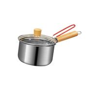 Milageto Friteuse en acier inoxydable antiadhésive avec poignée en bois, panier à friture, chauffe-lait pour frites, cuisine à domicile