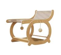 Milageto Griffoir pour Chat Griffoir Canapé Lit Chaise Jouet avec Cadre Rigide en Bois et Tapis à Griffer Étagère Ouverte Inférieure Boules à Corde Convient au, Bois Naturel Simple