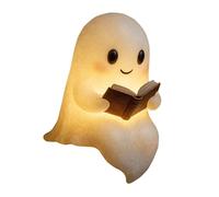 Milageto Lanterne Halloween LED, Lampe Veilleuse Fantôme Lecture Livre, Veilleuse Fantôme Mignon d'Ambiance pour Cheminée et Bureau, Décoration 3D Résine pour Halloween et Fête, 9cmx9cmx10cm