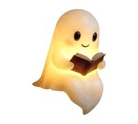 Milageto Lanterne Halloween LED, Lampe Veilleuse Fantôme Lecture Livre, Veilleuse Fantôme Mignon d'Ambiance pour Cheminée et Bureau, Décoration 3D Résine pour Halloween et Fête, 15cmx11,5cmx21cm